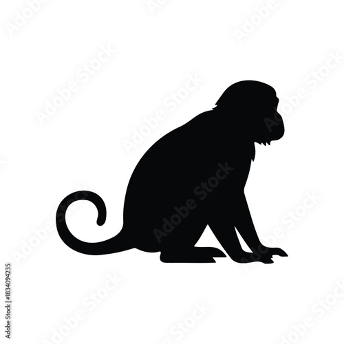 Monkey silhouette vector flat design on white background.