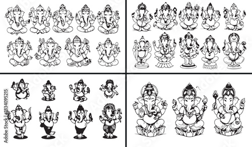  Lord Ganesha pattern, Hindu deity background, spiritual god illustration, religious Indian wallpaper, hand drawn Ganesha sketches, divine mythology design, Ganesh Chaturthi pattern
