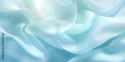 Luxurious blue silk satin fabric with soft, shiny curves creates a smooth backdrop pattern