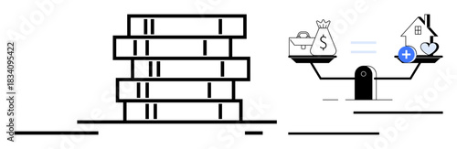 Financial priorities. Balancing career, savings, and lifestyle demands ed symbolically. Financial priorities impacting personal and economic decisions. For budgeting, personal finance, and economics