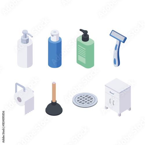 Bathroom Isometric Items Grid Illustration