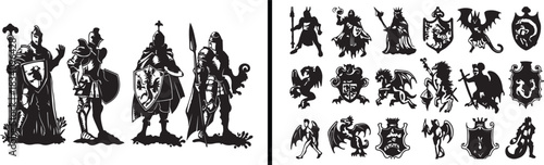 Medieval knight vector, warrior silhouette art, ancient armor design, heroic knight illustration, battle warrior artwork, middle age fighter drawing, medieval history decor, sword and shield vector, c