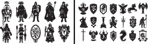 Medieval knight vector, warrior silhouette art, ancient armor design, heroic knight illustration, battle warrior artwork, middle age fighter drawing, medieval history decor, sword and shield vector, c