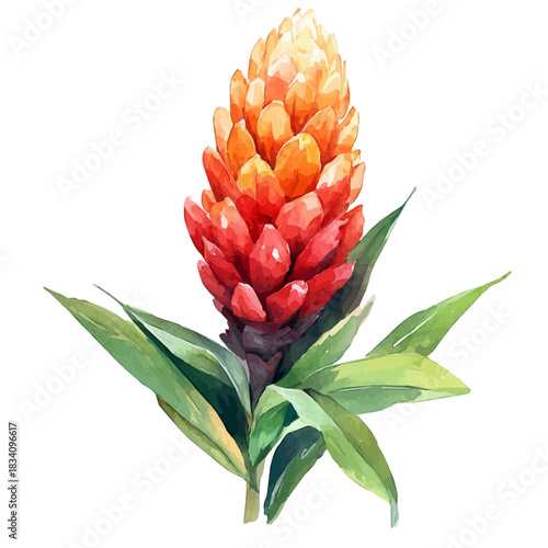 watercolor vector of Torch Lily Flower, isolated on a white background.