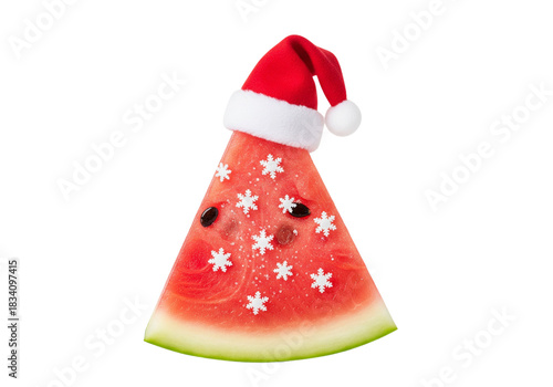 Festive Watermelon Slice with Santa Hat and Snowflake Toppings