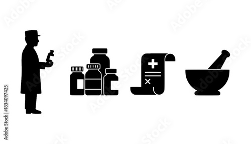 Pharmacist Pharmacy Pills Silhouette Set