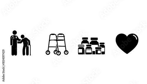 Elderly Care Senior Medical Silhouettes