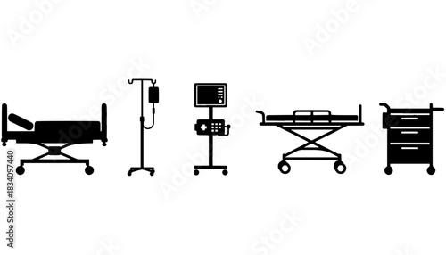 Hospital Equipment Medical Devices Silhouettes