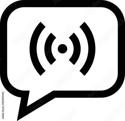 Minimalist icon symbol showing a broadcast signal or network connection inside a speech bubble for communication and internet service vector illustration