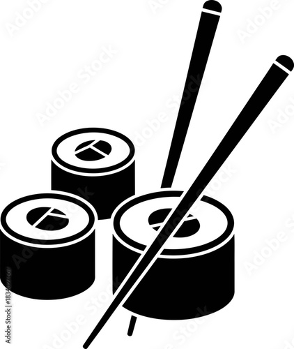 Sushi roll and chopstick silhouette icon. Japanese food meal, restaurant cafe menu and delivery concept. Simple flat vector illustration