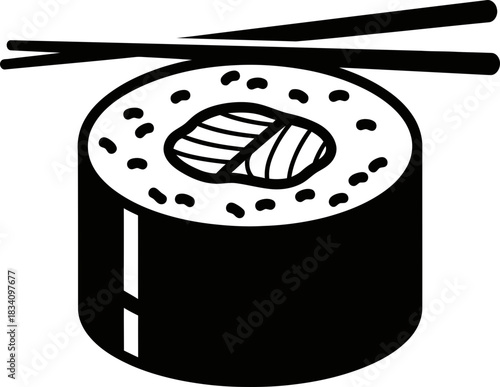 Sushi roll and chopstick. Asian food. Japanese cuisine. Restaurant menu. Chef cafe. Outline flat style vector icon