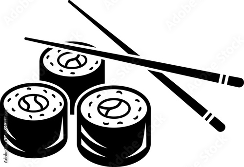 Sushi roll and chopstick silhouette icon set, Japanese food concept. Vector illustration in simple flat style for menu, website, application