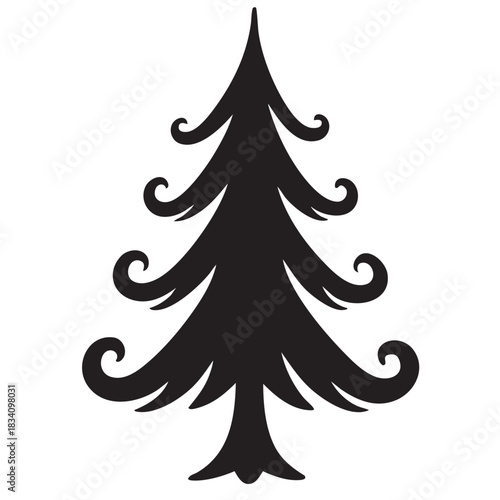 Silhouette of stylized christmas tree isolated on white background decorative ornament shape