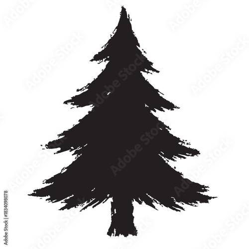 Silhouette of grunge christmas tree isolated on white background art design shape