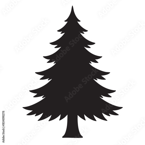 Elegant fir tree with branches and detailed silhouette isolated on white backdrop