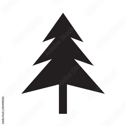Simple geometric fir tree icon with solid silhouette isolated on white background