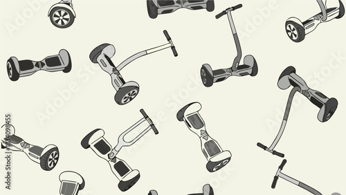 Seamless Pattern of Hoverboards and Segways Modern Transportation and Eco Friendly Urban Mobility