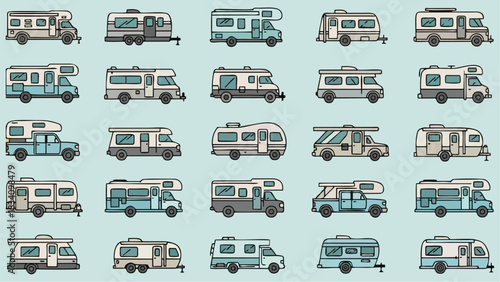 Collection of Recreational Vehicles RVs Campers and Motorhomes Pattern