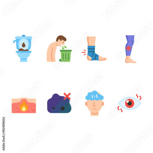 Health issues and symptoms illustrated icons set