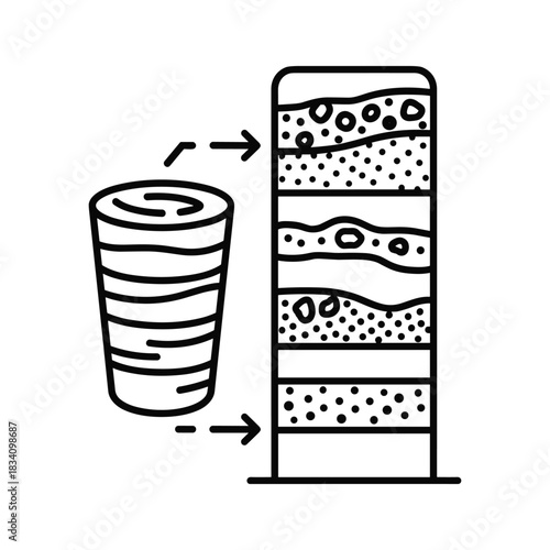 Geological Core Sample and Stratified Earth Layers Diagram