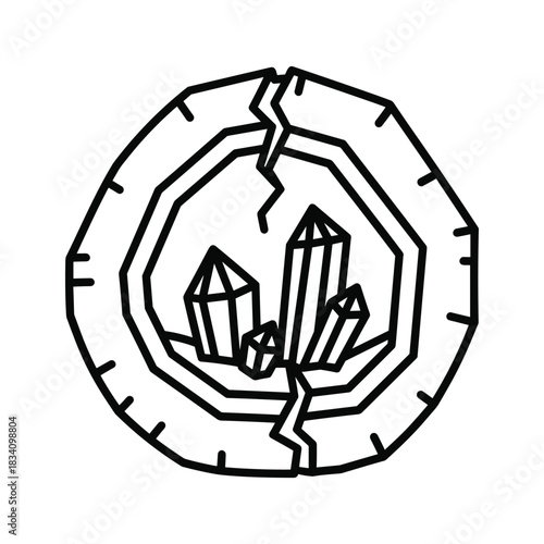 Cracked Geode with Crystals Line Art Icon