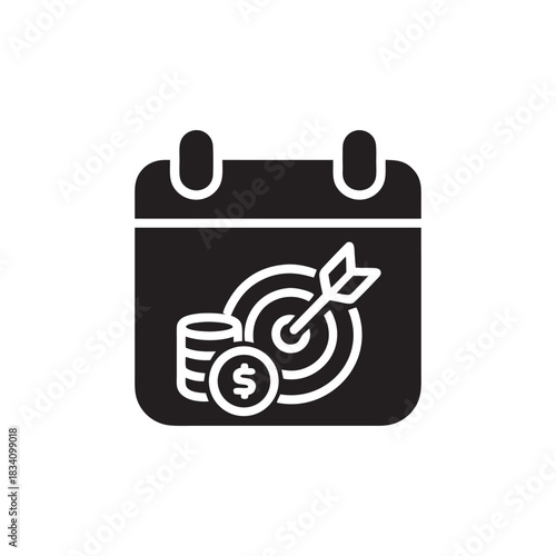 Financial goal planning calendar icon black and white vector for business investment and budget strategy