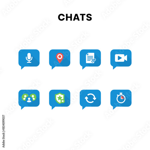 Chat features flat icons set