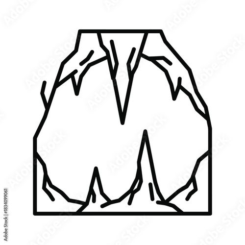 Cave Entrance with Sharp Rock Formations Line Art Icon