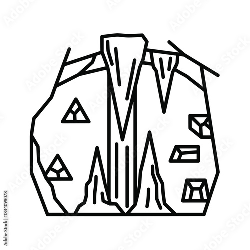 Cave or Mine Entrance with Geological Formations Line Icon