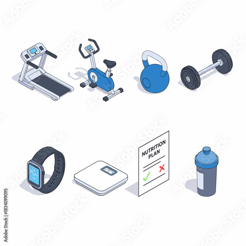 Fitness and health isometric icons collection
