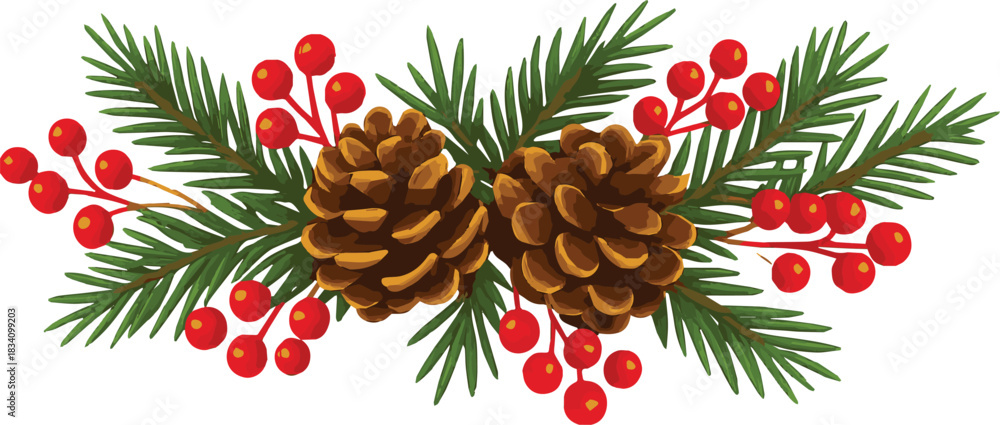 Fototapeta premium Pine Cones and Red Berries Garland