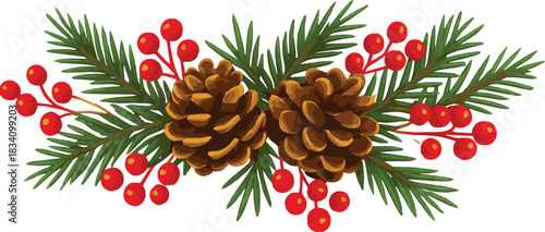 Pine Cones and Red Berries Garland
