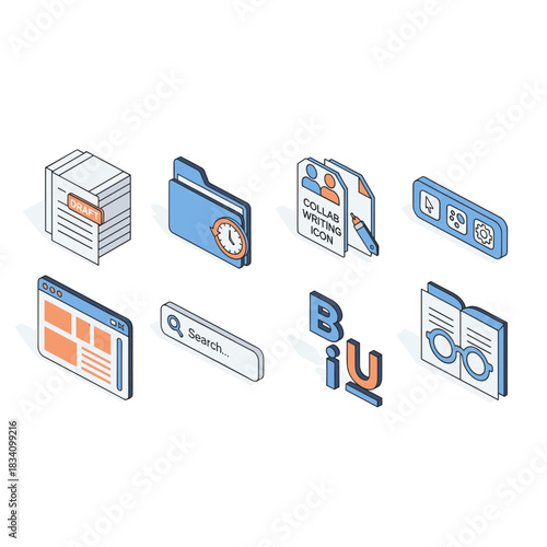 Office and Document Isometric Icons Set
