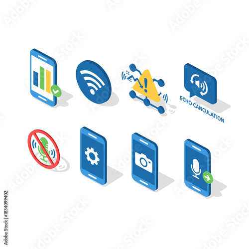 Smartphone functions and settings vector icons set