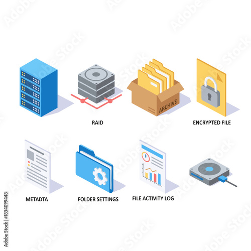 Data Management and Security Flat Icon Set
