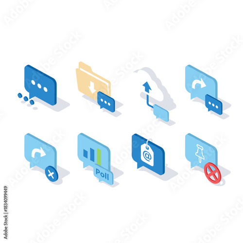 Communication and Data-sharing Isometric Icons Set