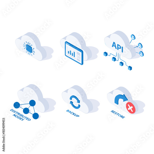 Cloud Computing Isometric Icons Set