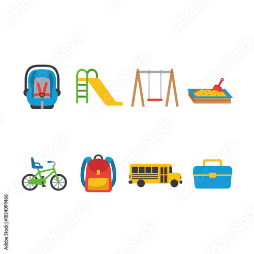 Childhood and school colorful icons set