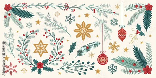 A festive Christmas border building vector featuring snowy rooftops, glowing windows, holiday lights, cute decorations, and warm seasonal details arranged in a seamless frame.