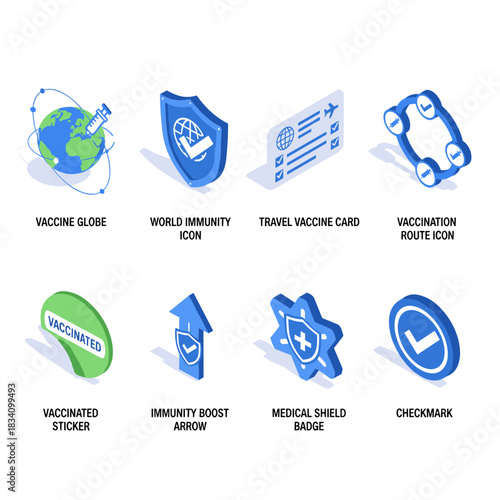 Health and vaccination isometric icons set