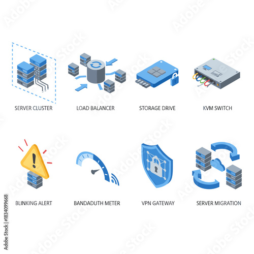 IT Infrastructure Isometric Icons Set with Labels