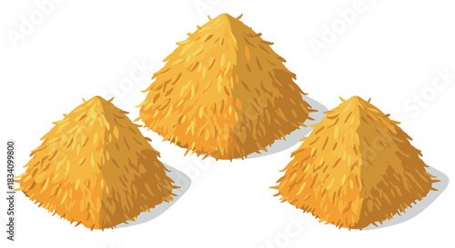 Three haystacks in isometric style on white background