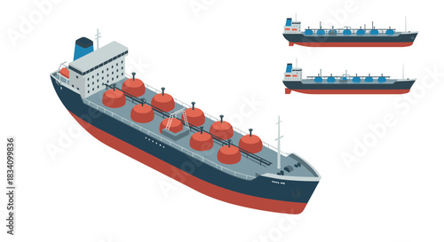 Isometric cargo ship set showcasing different marine transport designs