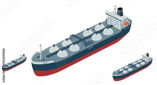 Isometric lng tanker ships on white background