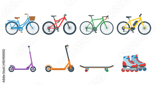 Personal transport devices flat icons set