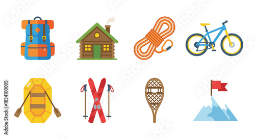 Outdoor and adventure colorful icons set