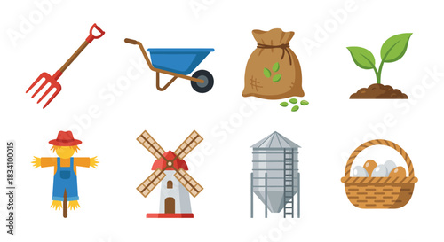 Farming and agriculture flat icons set