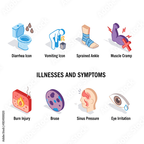 Medical condition symptoms icons set