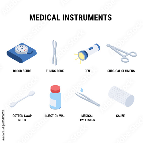 Medical instruments grid icons set
