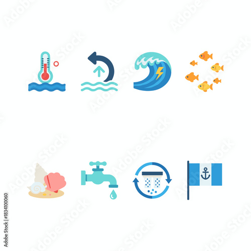 Marine and Water Flat Icons Set
